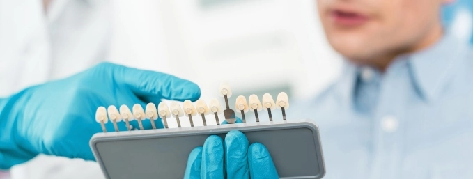 dentista muestra opciones de implantes dentales a paciente